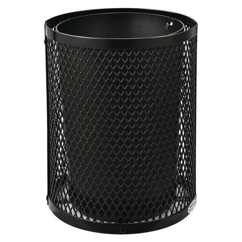 Outdoor Diamond Steel Trash Can, Rain Bonnet Lid, 36 Gal, Black