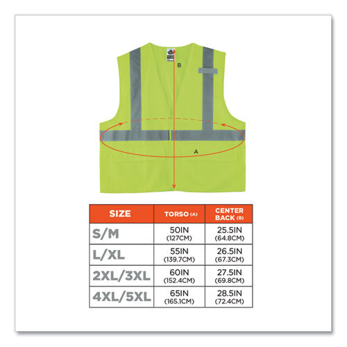 Glowear 8225hl Class 2 Standard Solid Hook And Loop Vest, Polyester, Lime, 4x-large/5x-large