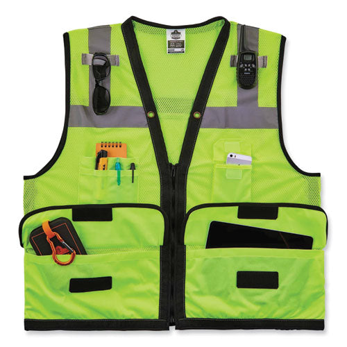 Glowear 8253hdz Class 2 Heavy-duty Mesh Surveyors Vest, Polyester, Large/x-large, Lime