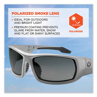 Skullerz Odin Safety Glasses, Matte Gray Nylon Impact Frame, Polarized Smoke Polycarbonate Lens