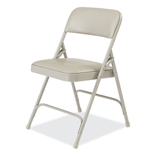 1200 Series Premium Vinyl Dual-hinge Folding Chair, Supports Up To 500lb, 17.75" Seat Height, Warm Gray, 4/carton