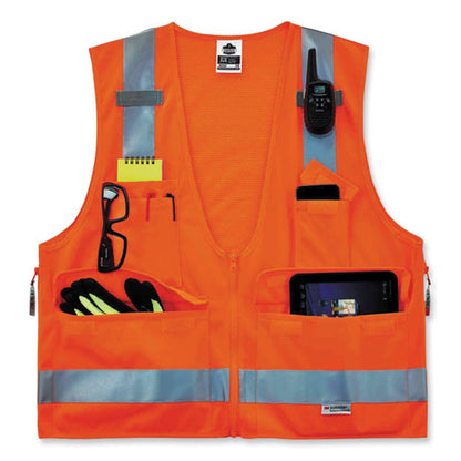 Glowear 8250z Class 2 Surveyors Zipper Vest, Polyester, 4x-large/5x-large, Orange