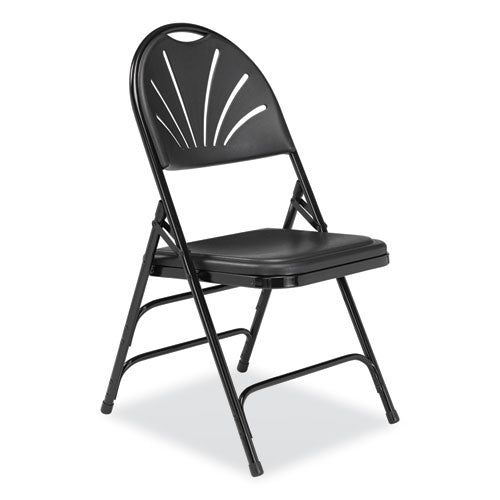 1100 Series Fan-back Tri-brace Dual Hinge Folding Chair, Supports Up To 500 Lb, 17.75" Seat Height, Black, 4/carton