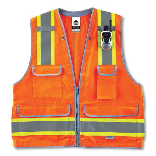 Glowear 8254hdz Class 2 Heavy-duty Surveyors Zipper Vest, Polyester, Large/x-large, Orange