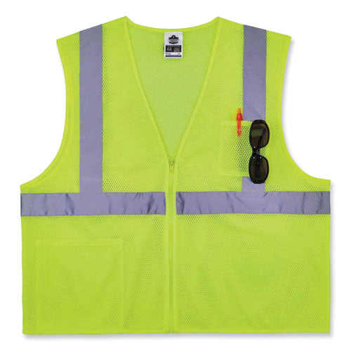 Glowear 8256z Class 2 Self-extinguishing Zipper Vest, Polyester, Large/x-large, Lime