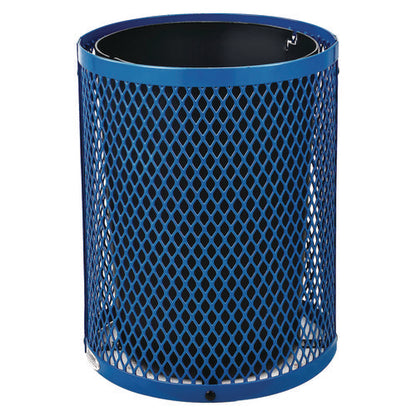 Outdoor Diamond Steel Trash Can, 36 Gal, Dome Lid, Blue