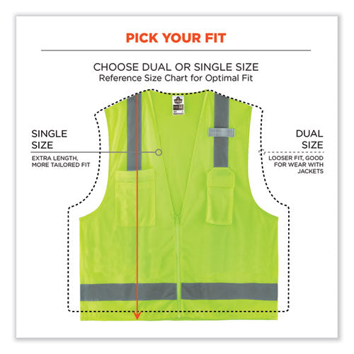 Glowear 8249z Class 2 Economy Surveyors Zipper Vest, Polyester, Small/medium, Lime