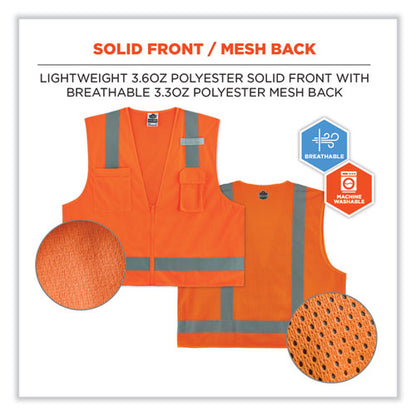 Glowear 8249z Class 2 Economy Surveyors Zipper Vest, Polyester, Small/medium, Orange