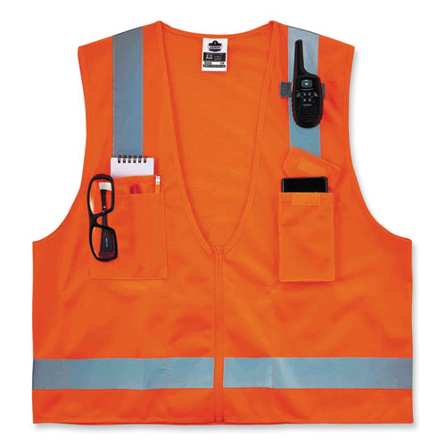 Glowear 8249z Class 2 Economy Surveyors Zipper Vest, Polyester, Small/medium, Orange