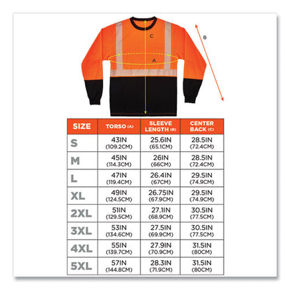 Glowear 8281bk Class 2 Long Sleeve Shirt With Black Bottom, Polyester, 5x-large, Orange