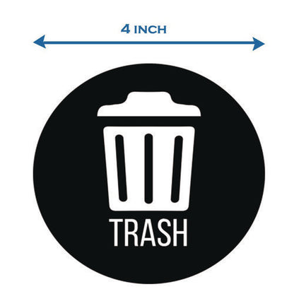 Vinyl Decals, Trash, 4" Diameter, Black/white, 3/pack