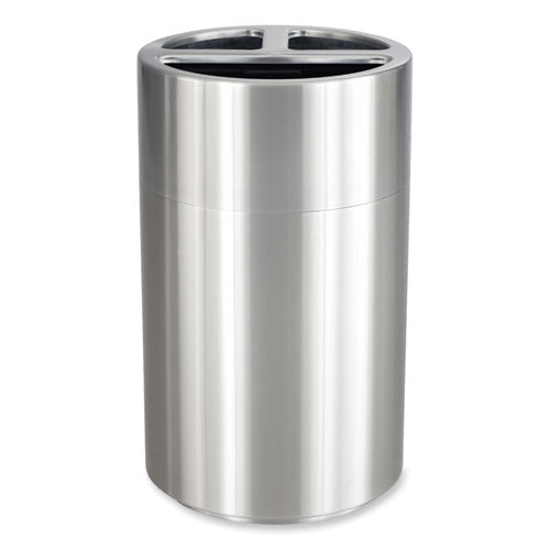 Triple Recycling Receptacle, 40 Gal, Steel, Brushed Aluminum