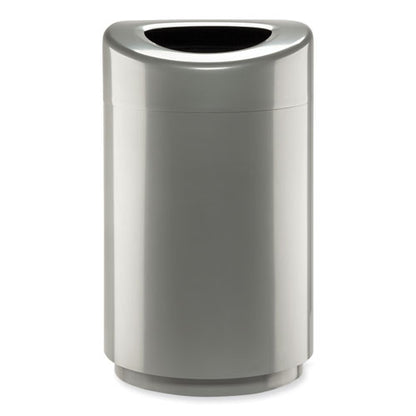 Open Top Round Waste Receptacle, 30 Gal, Steel, Silver