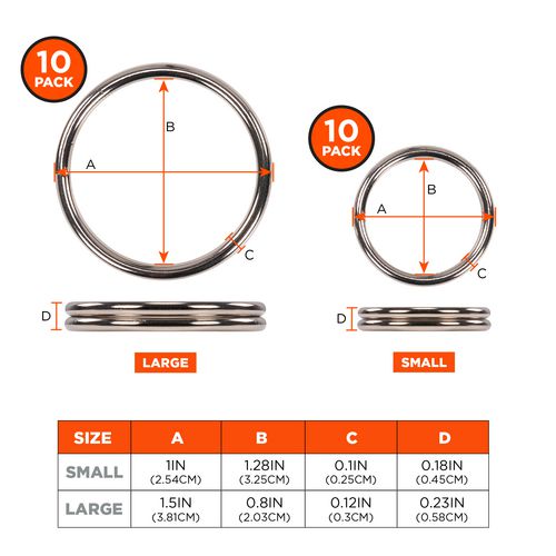 Squids 3785 Split Ring Tool Attachment, 2 Lb Max Working Capacity, 1" Dia, Silver, 10/pack