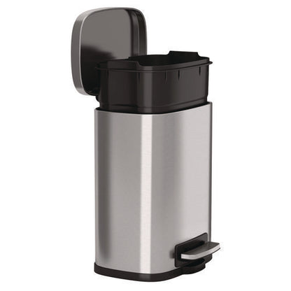 Step Pedal Trash Can, 1.3 Gal, Plastic/stainless Steel, Silver