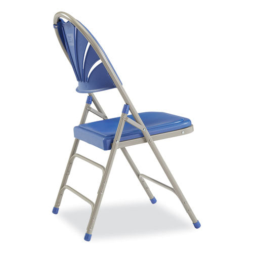 1100 Series Deluxe Fan-back Tri-brace Folding Chair, Supports Up To 500 Lb, Blue Seat, Blue Back, Gray Base, 4/carton