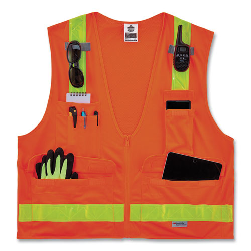 Glowear 8250zhg Class 2 Hi-gloss Surveyors Zipper Vest, Polyester, 4x-large/5x-large, Orange