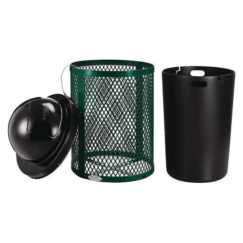 Outdoor Diamond Steel Trash Can, 36 Gal, Dome Lid, Green