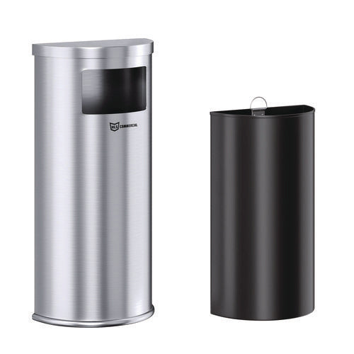 Side-entry Trash Can With Wall Mount, 9 Gal, Stainless Steel, Silver