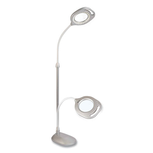 2-in-1 Led Magnifier Floor And Table Light, 39.5" High, Silver/white