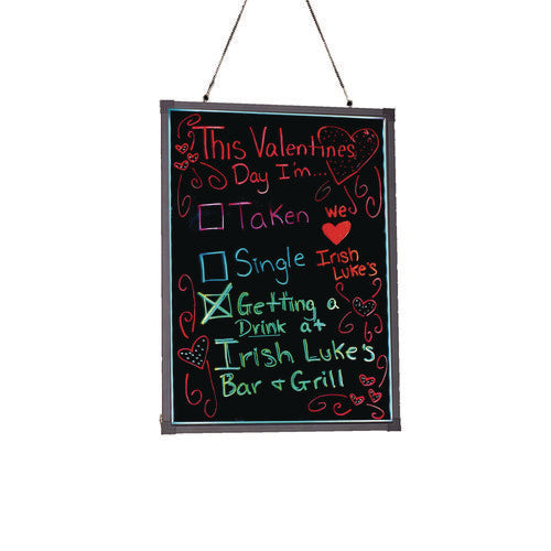 Led Illuminated Hanging Message Writing Board, 23.6" X 31.5", Black Surface, Black Aluminum Frame