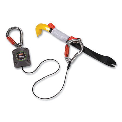 Squids 3003 Retractable Lanyard With Two Carabiners, 2 Lb Max Working Capacity, 8" To 48"long, Gray