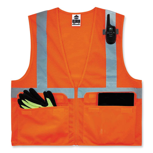 Glowear 8220z Class 2 Standard Mesh Zipper Vest, Polyester, Large/x-large, Orange