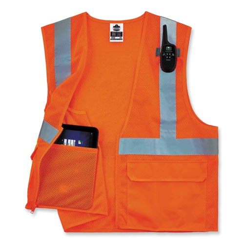 Glowear 8220z Class 2 Standard Mesh Zipper Vest, Polyester, 2x-large/3x-large, Orange