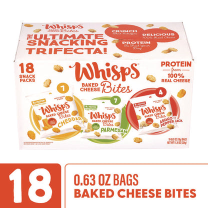 Baked Cheese Bites Variety Snack Packs, Assorted Flavors, 0.63 Oz Packet, 18/carton