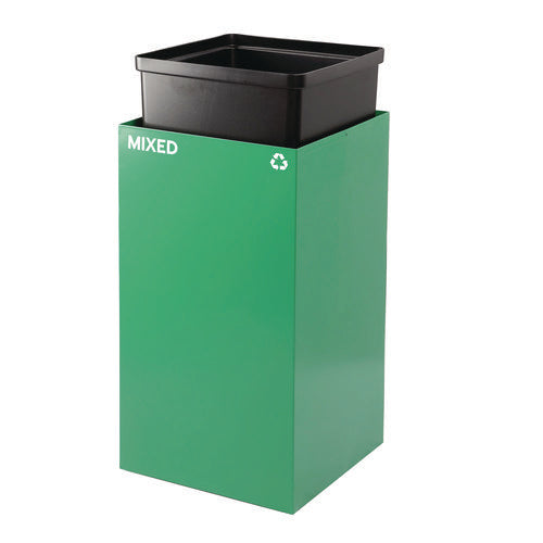 29 Gallon Trash/recycling Cans, Steel, Blue Recycling And Black Trash Cans W/square Lid, Green Mixed Recycling Can Mixed Lid