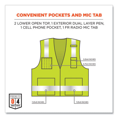 Glowear 8262frz Class 2 Fr Surveyor Zipper Vest, Tencel/modacrylic/para-aramid/kevlar, Small/medium, Lime