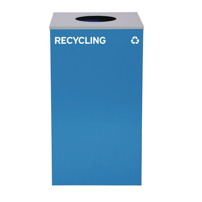 29 Gallon Trash/recycling Cans, Steel, Blue Recycling Can W/circle Lid, Green Recycling W/mixed Lid, Black Trash W/square Lid