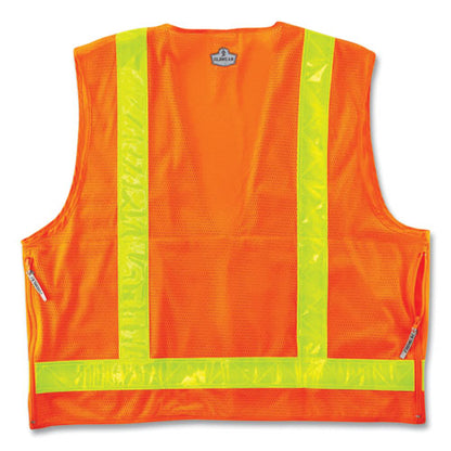 Glowear 8250zhg Class 2 Hi-gloss Surveyors Zipper Vest, Polyester, Large/x-large, Orange