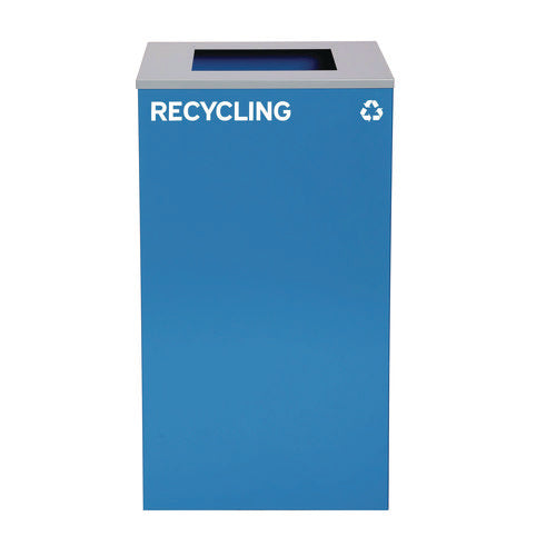 29 Gallon Trash/recycling Cans, Steel, Blue Recycling Can And Black Trash Can W/square Lids, Green Compost Can With Mixed Lid