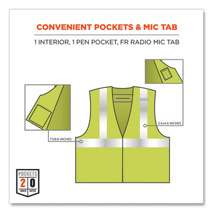 Glowear 8261frhl Class 2 Dual Compliant Fr Hook And Loop Safety Vest, Large/x-large, Lime