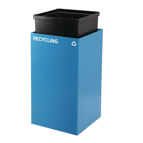 29 Gallon Trash/recycling Cans, Steel, Blue Recycling Can And Black Trash Can W/sq Lid, Green Recycling Can With Mixed Lid