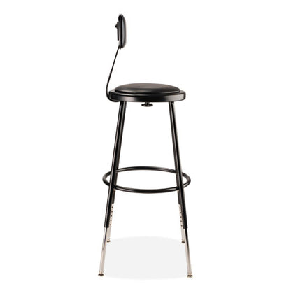 6400 Series Height Adj Heavy Duty Vinyl Steel Stool W/backrest, Supports 300 Lb, 25"-33" Seat Ht, Black