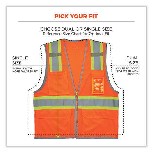 Glowear 8246z Class 2 Two-tone Mesh Reflective Binding Zipper Vest, Polyester, Large/x-large, Orange