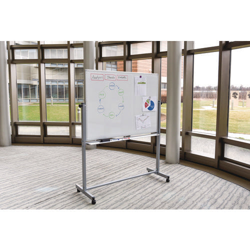 Mobile Magnetic Whiteboard, 60" X 40", White Surface, Silver Aluminum Frame