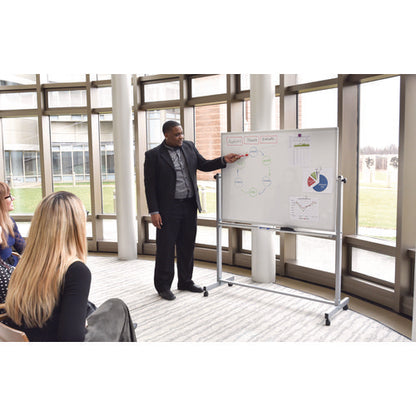 Mobile Magnetic Whiteboard, 60" X 40", White Surface, Silver Aluminum Frame