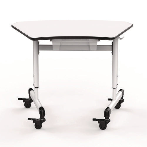 Height-adjustable Trapezoid Student Desk With Drawer, 60.25 X 21 X 32 To 38, White