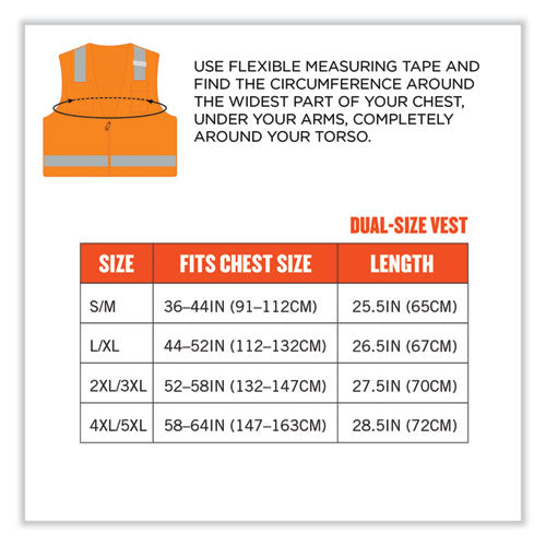 Glowear 8249z Class 2 Economy Surveyors Zipper Vest, Polyester, X-small, Orange