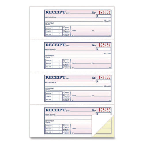 Money/rent Receipt Book, Two-part Carbonless, 7.13 X 2.75, 200 Forms Total