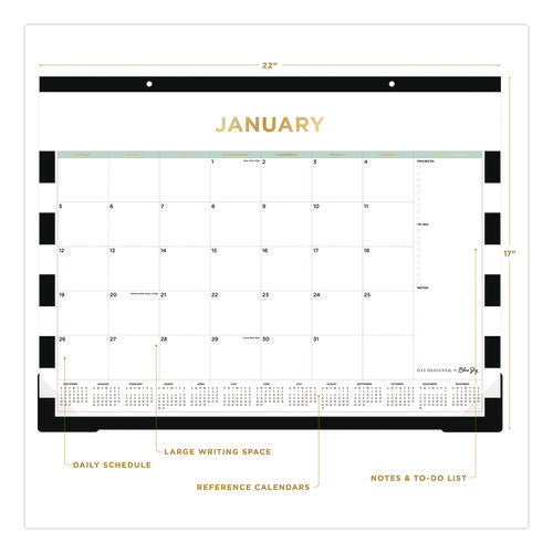 Day Designer Rugby Stripe Desk Pad Calendar, 22 X 17, White/black Sheets, 12-month (jan To Dec): 2025