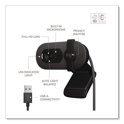 Brio 100 Webcam, 1920 Pixels X 1080 Pixels, 2 Mpixel, Graphite