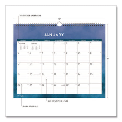 Savoy Cool Monthly Wall Calendar, Abstract Artwork, 15 X 12, White/blue Sheets, 12-month (jan To Dec): 2025