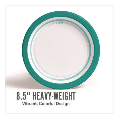 Medium-weight Paper Plates, 8.5" Dia, White/teal, 500/carton