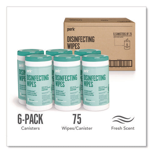 Disinfecting Wipes, 7 X 8, Fresh, White, 75 Wipes/canister, 6/carton