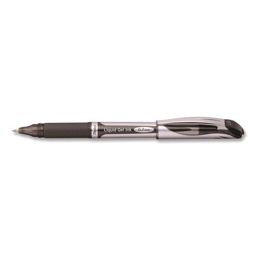 Energel Deluxe Gel Pen, Stick, Medium 0.7 Mm, Black Ink, Silver/black Barrel, Dozen