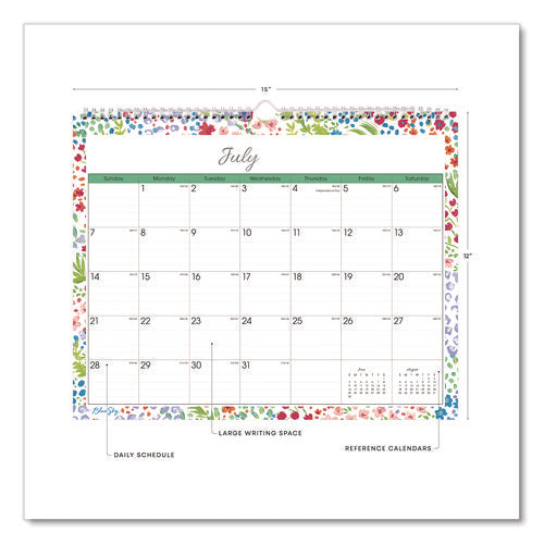 Ditsy Dapple Light Academic Wall Calendar, Floral Artwork, 15 X 12, White/multicolor Sheets, 12-month (july-june): 2024-2025